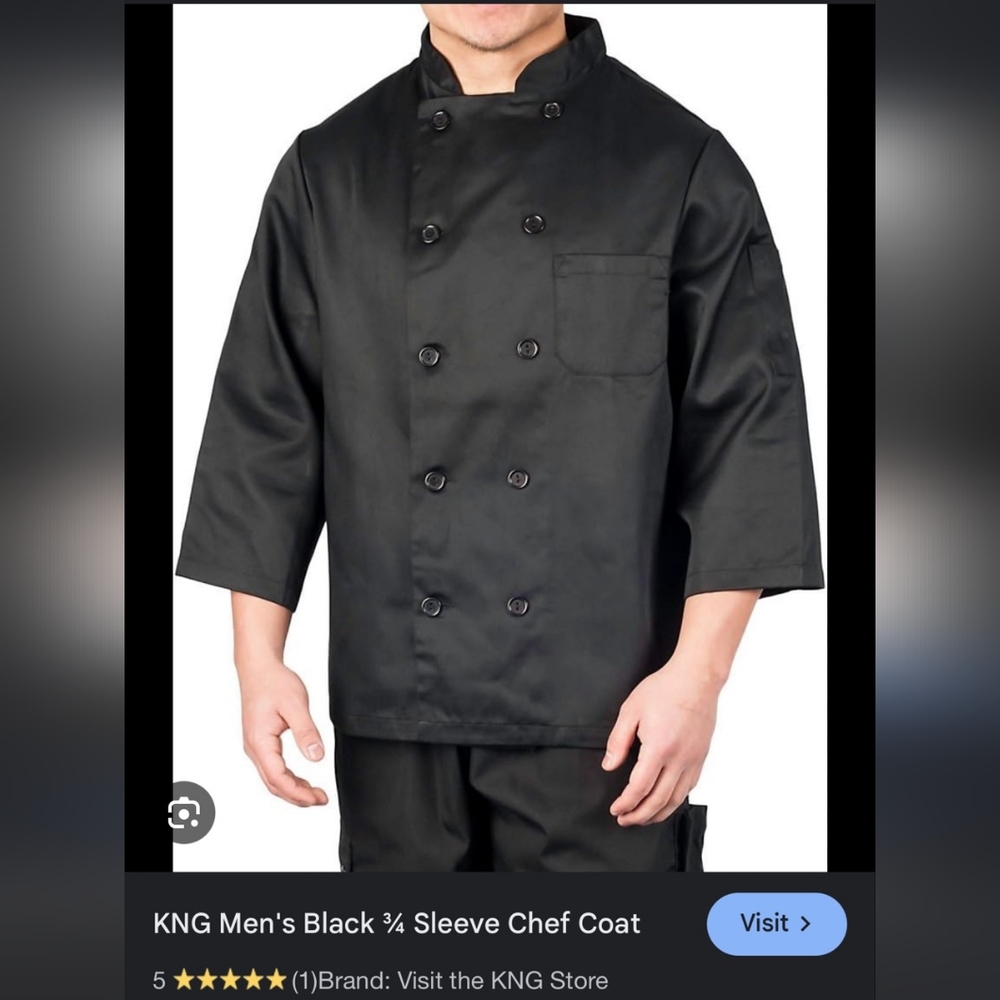 KNG | Men's 3/4 Sleeve Chef Coat Large Black Unisex - Picture 7 of 11